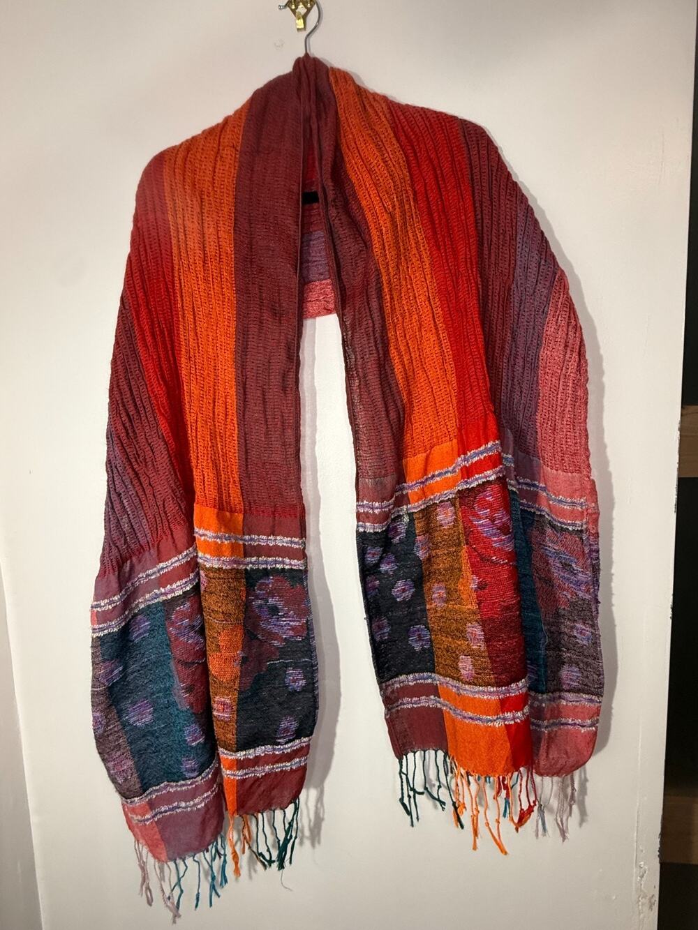 Handwoven Boho Shawl Scarf Multicolor Fringe Artisan Woven Wrap Festival